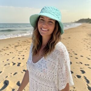 Southern Shirt Bucket Hat Rhythm Living Teal MINT Green Wave Pattern EUC